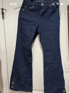 Michael Kors Navy Flare Jeans with Gold-Tone Accents